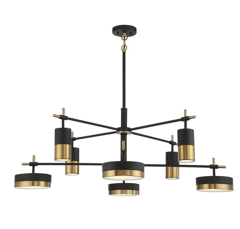 Ashor 8-Light LED Chandelier in Matte Black with Warm Brass Accents
